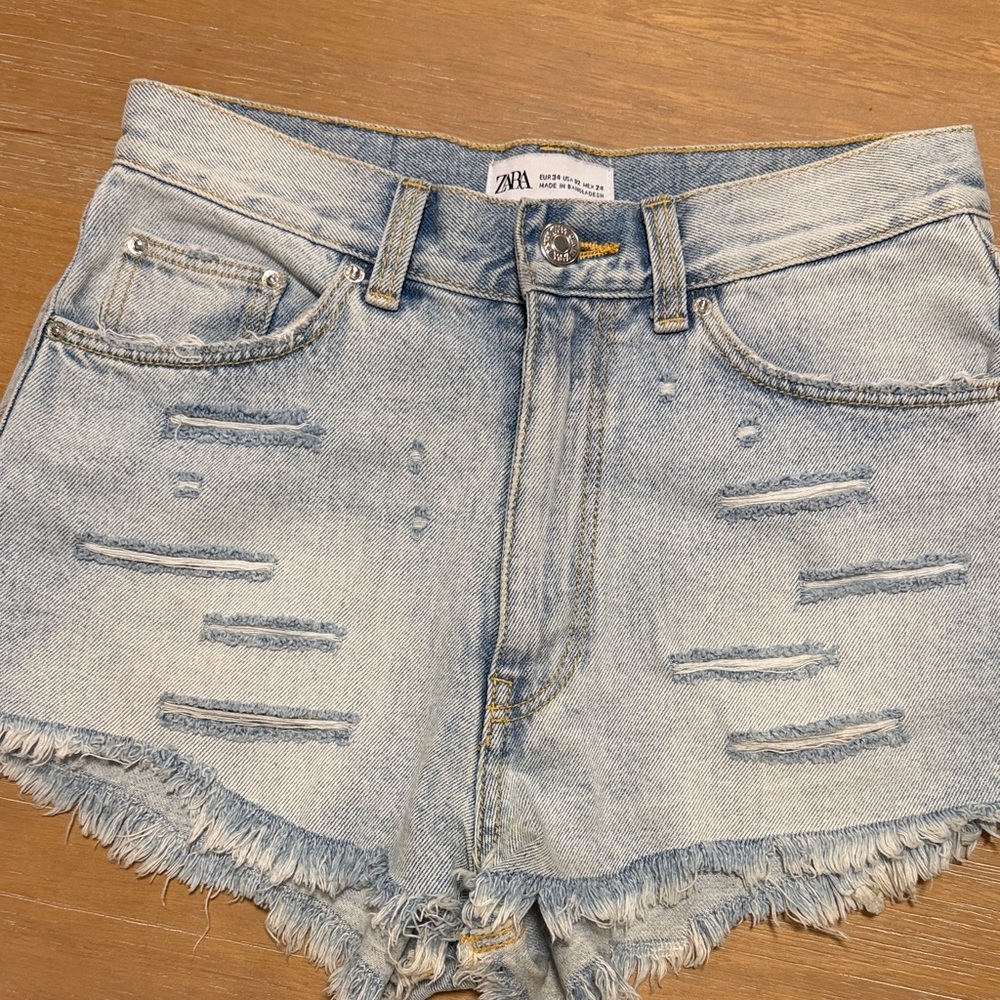 Zara Faded Blue Ripped Jean Shorts